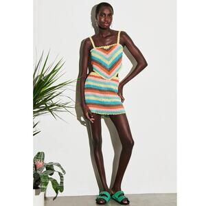 SAYLOR crochet Ronnie SET tank top and skirt chevron knit multicolored L large
